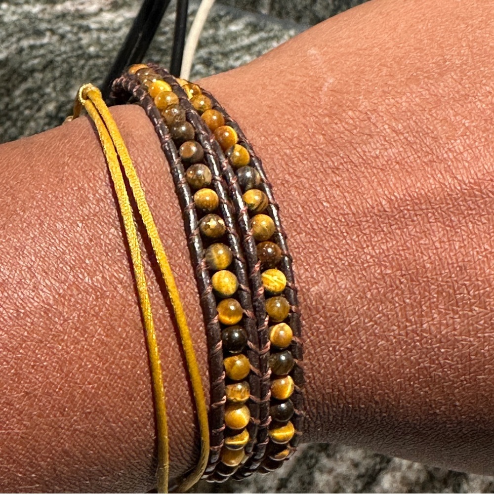 4mm Tiger Eye Leather Cord Bracelet or can be worn as choker necklace
